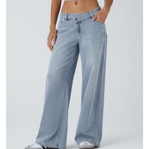 Halara Flex Asymmetric Low Rise Zipper Baggy Wide Leg Blue Surf Denim Sz. M-NWT